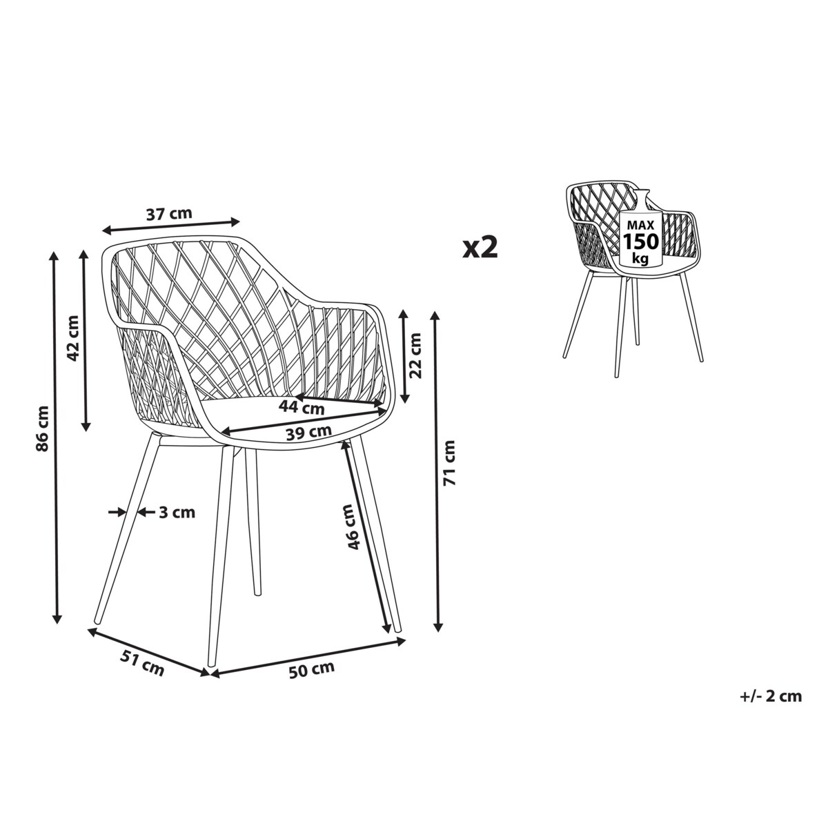 Zestaw 2 krzeseł do jadalni szary NASHUA