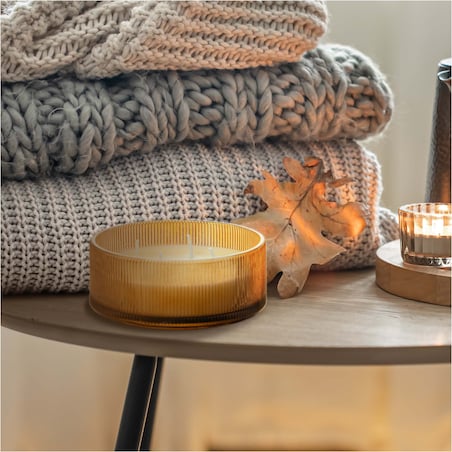 Świeca Zapachowa Świeczka Amber Wood Świąteczna 13 Cm Okrągła Dekoracja Szklana