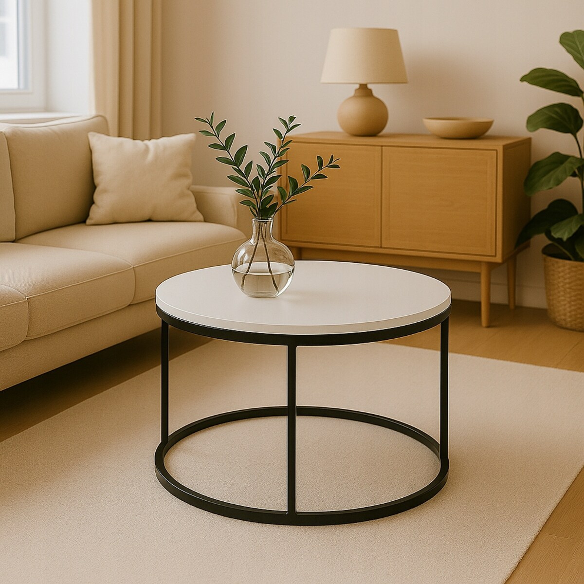 Stolik Kawowy BIAŁY 60 cm Metal Minimalizm Industrialny Styl SOFT LOFT