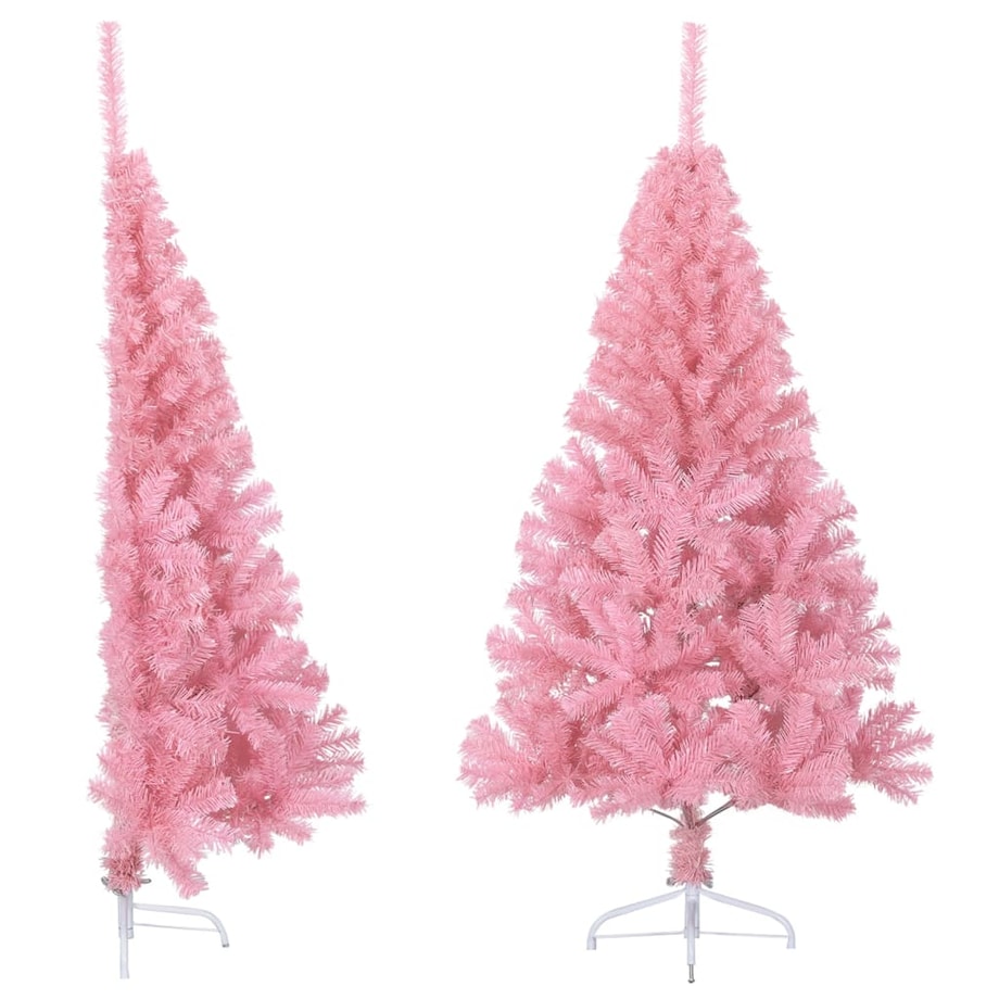 vidaXL Sztuczna choinka połówka ze stojakiem, różowa, 150 cm, PVC
