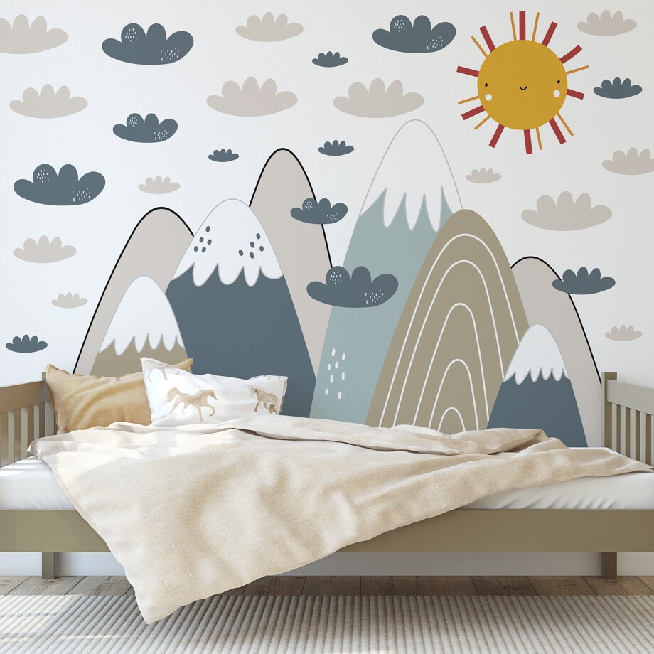 ZESTAW NAKLEJEK DLA DZIECI NA ŚCIANĘ BEŻOWE GÓRY CHMURY
