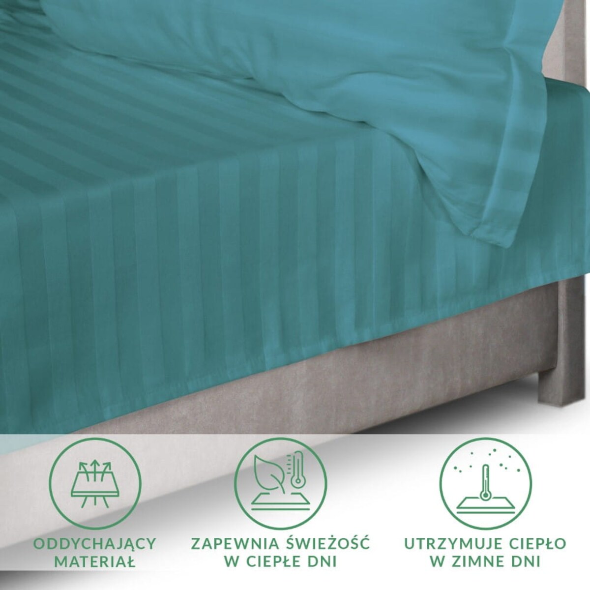 Prześcieradło bambusowe satyna bawełniana 220x260 Bamboo paski, turkusowe