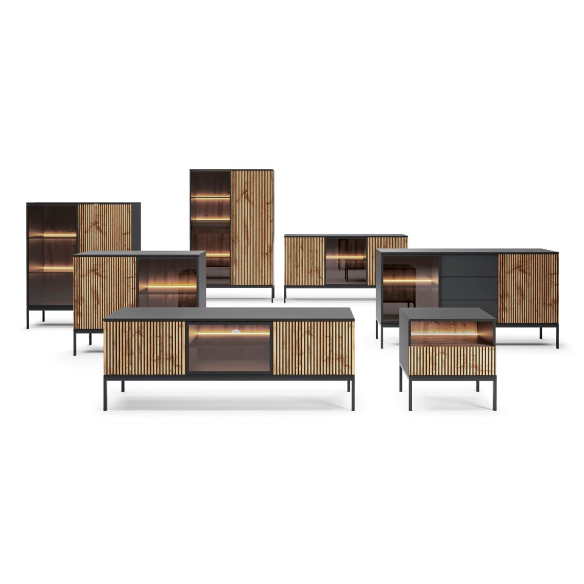 Szafka nocna Novel czarna/dąb wotan