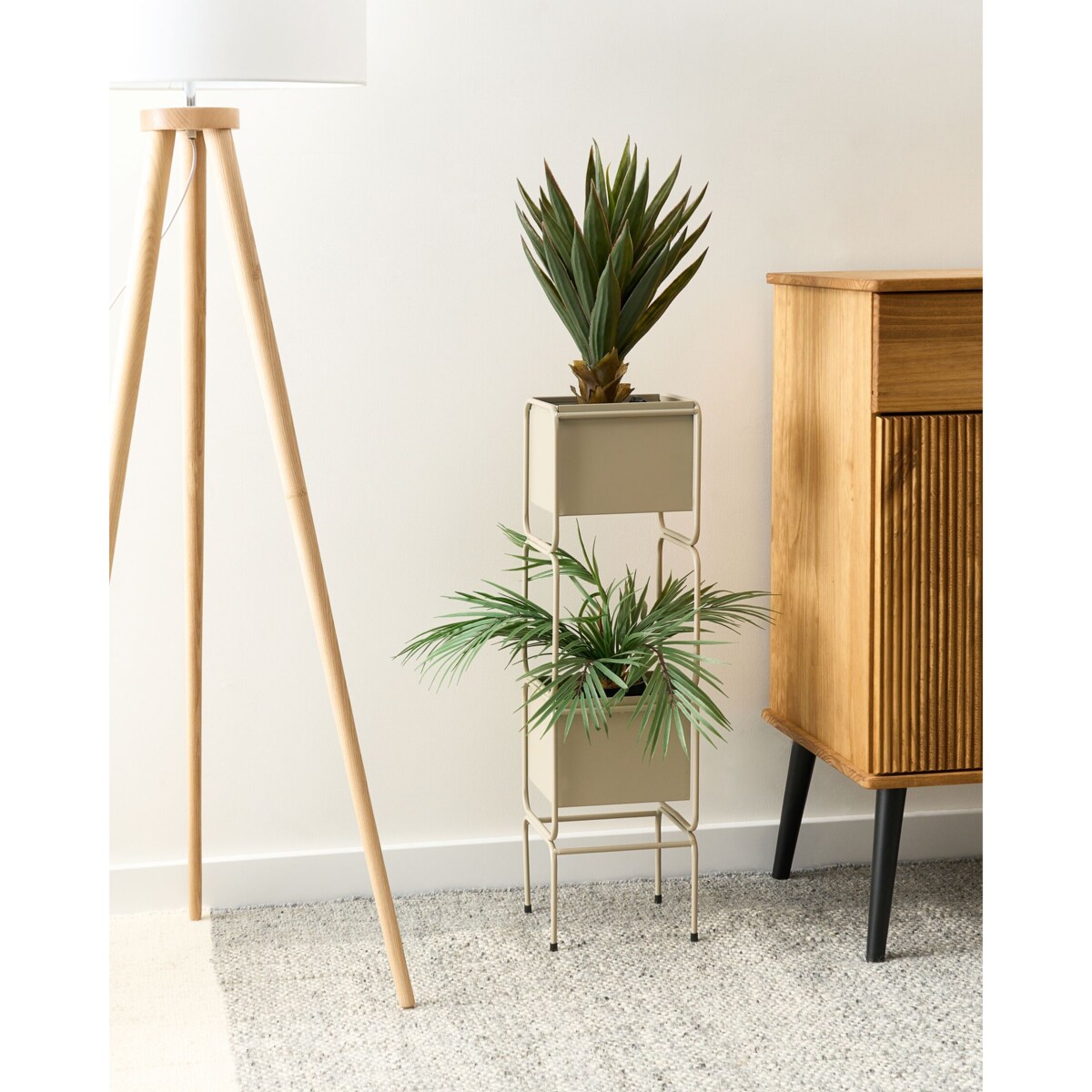 Doniczka na stojaku metalowa beżowa COTINUS