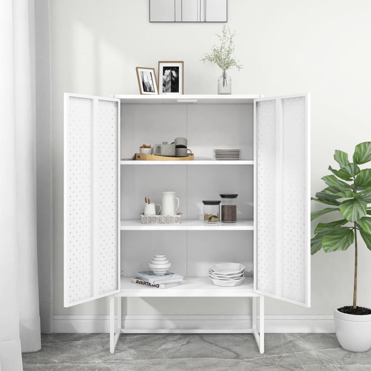 vidaXL Szafka, biała, 80x35x135 cm, stal