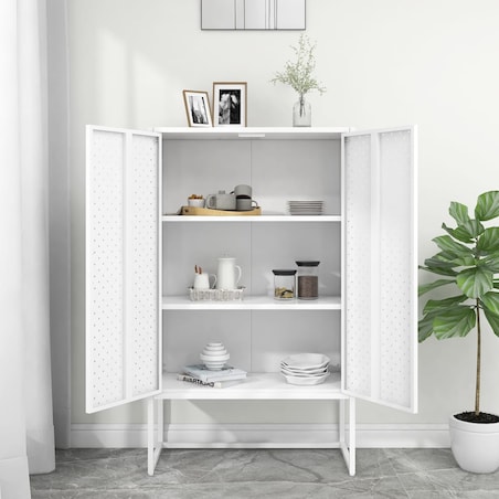 vidaXL Szafka, biała, 80x35x135 cm, stal