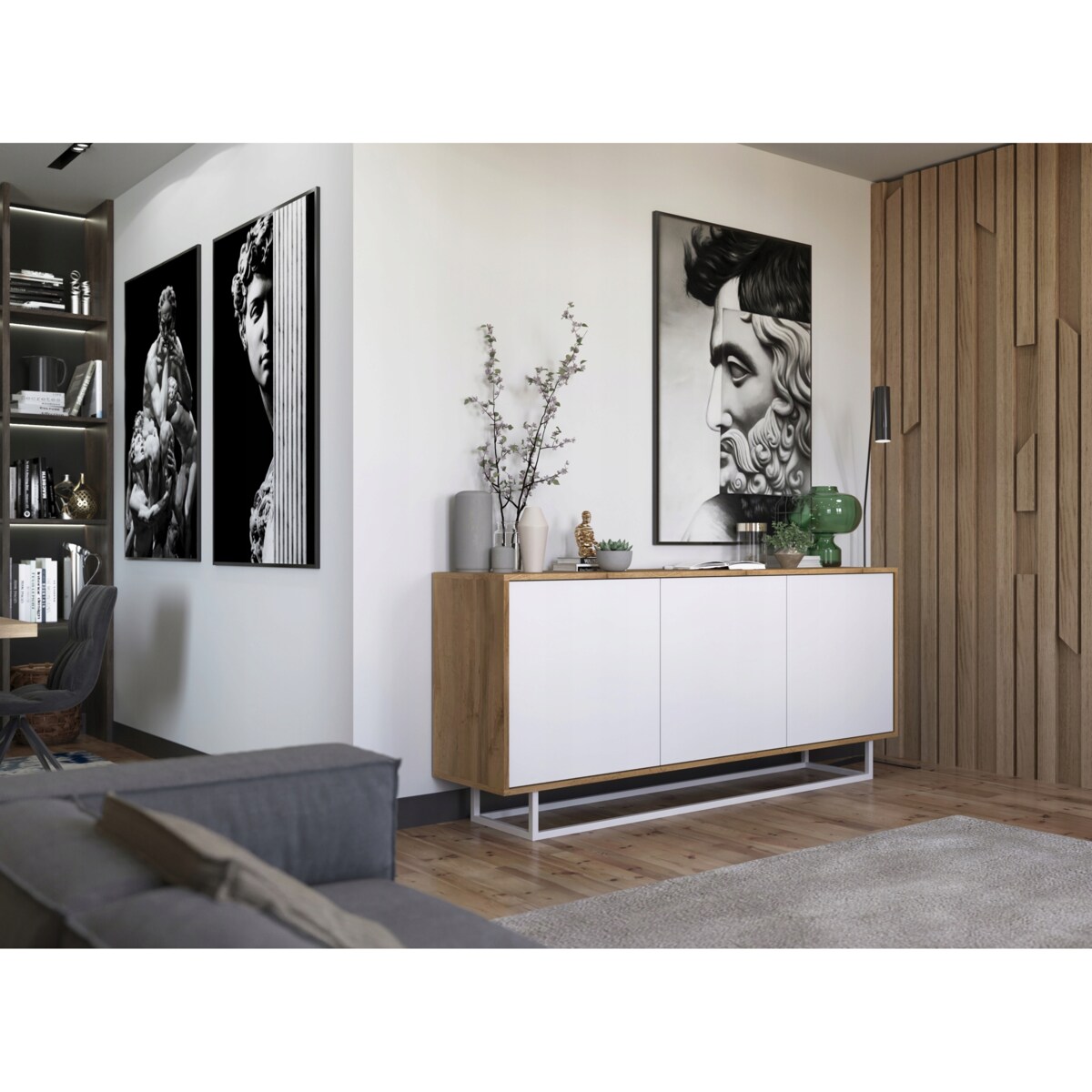 Komoda Loft Szafka RTV Industrialna Dąb Wotan Biały MAT 168 cm