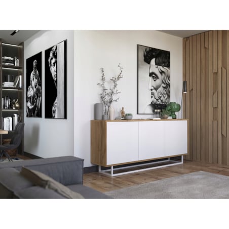 Komoda Loft Szafka RTV Industrialna Dąb Wotan Biały MAT 168 cm