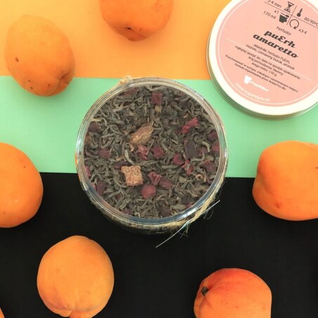 Herbata czerwona pu-erh AMARETTO o smaku wykwintnego amaretto PREMIUM - herbata liściasta sypana mieszanka napar susz - gotowa na prezent upominek