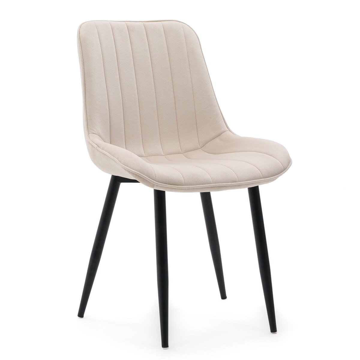 Krzesło tapicerowane welurowe ELVA beżowe jasne na czarnych nogach