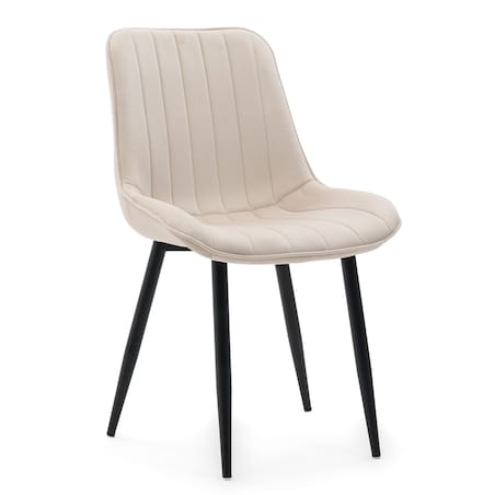 Krzesło tapicerowane welurowe ELVA beżowe jasne na czarnych nogach