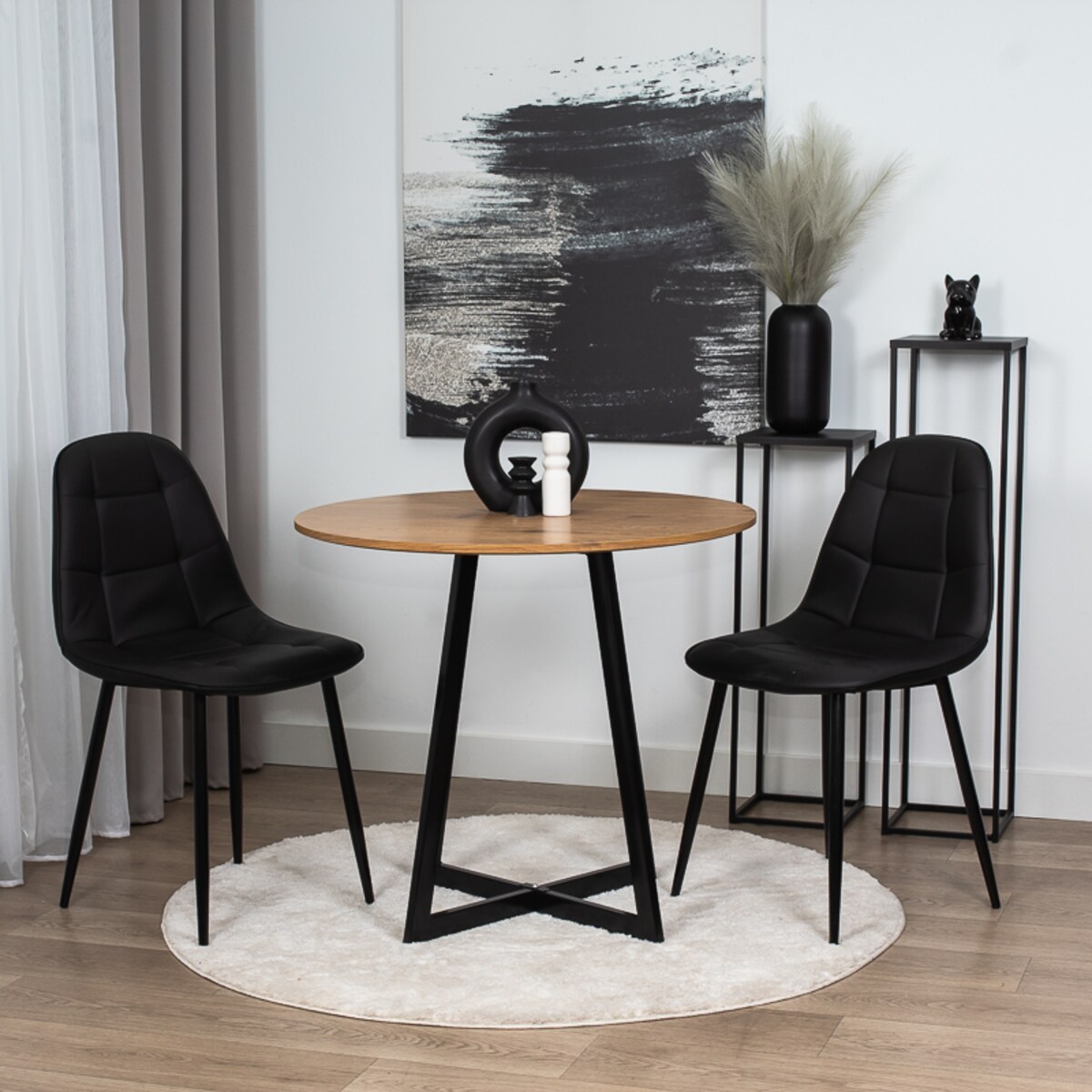 Krzesło tapicerowane ekoskóra czarne nowoczesne loftowe