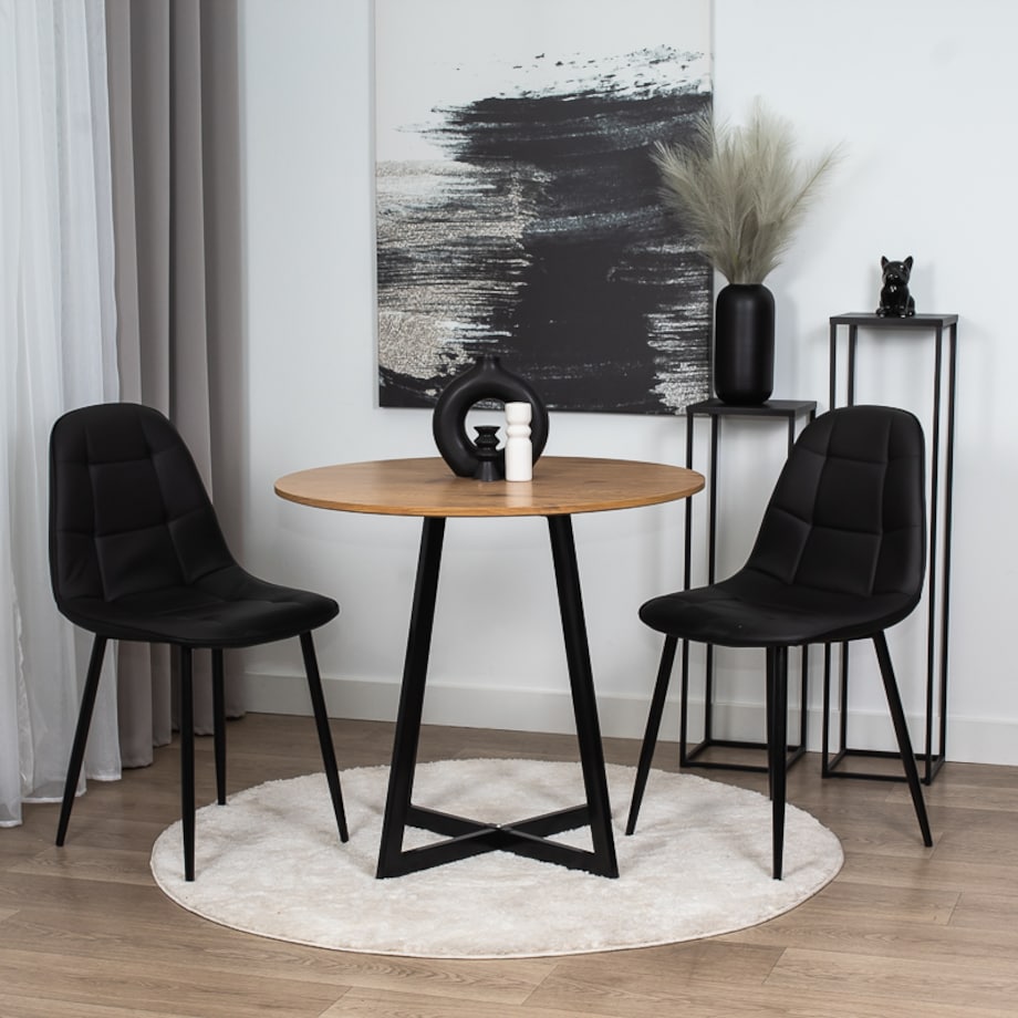 Krzesło tapicerowane ekoskóra czarne nowoczesne loftowe