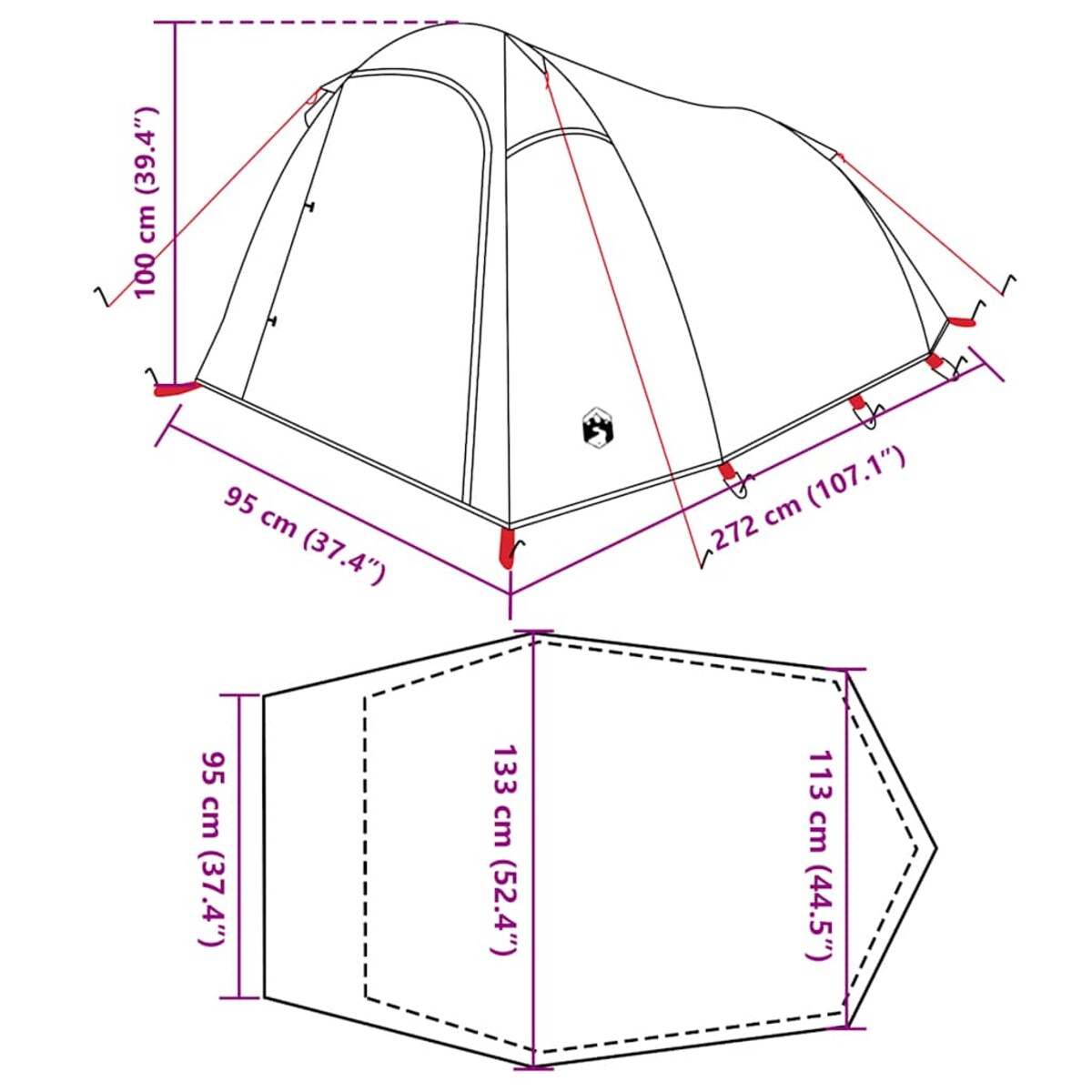 vidaXL Namiot turystyczny, tunelowy, 2-os., niebieski, wodoszczelny