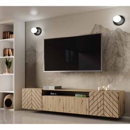 Szafka RTV IGO 200 cm wisząca, do salonu, wzór jodełka- artisan