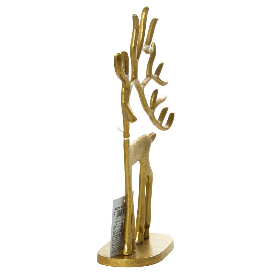 Figurka Renifer Jeleń 23X8X31.5 Cm Dekoracja Świąteczna Metalowa Złota