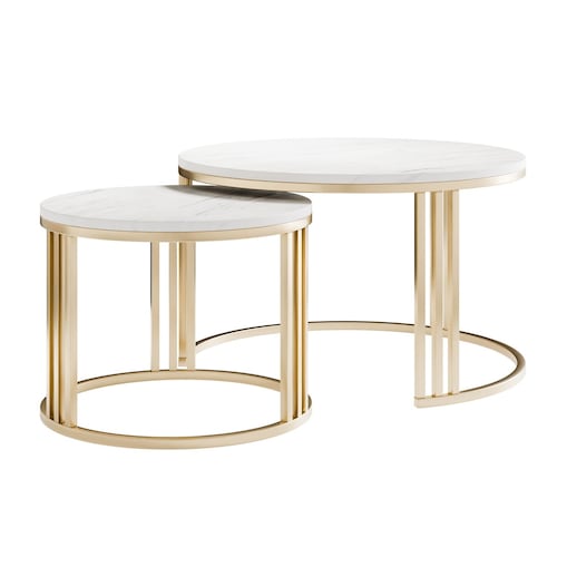 Okrągły stolik kawowy 2w1 LORI MAT złoto szczotkowane, blat Marmur Levanto