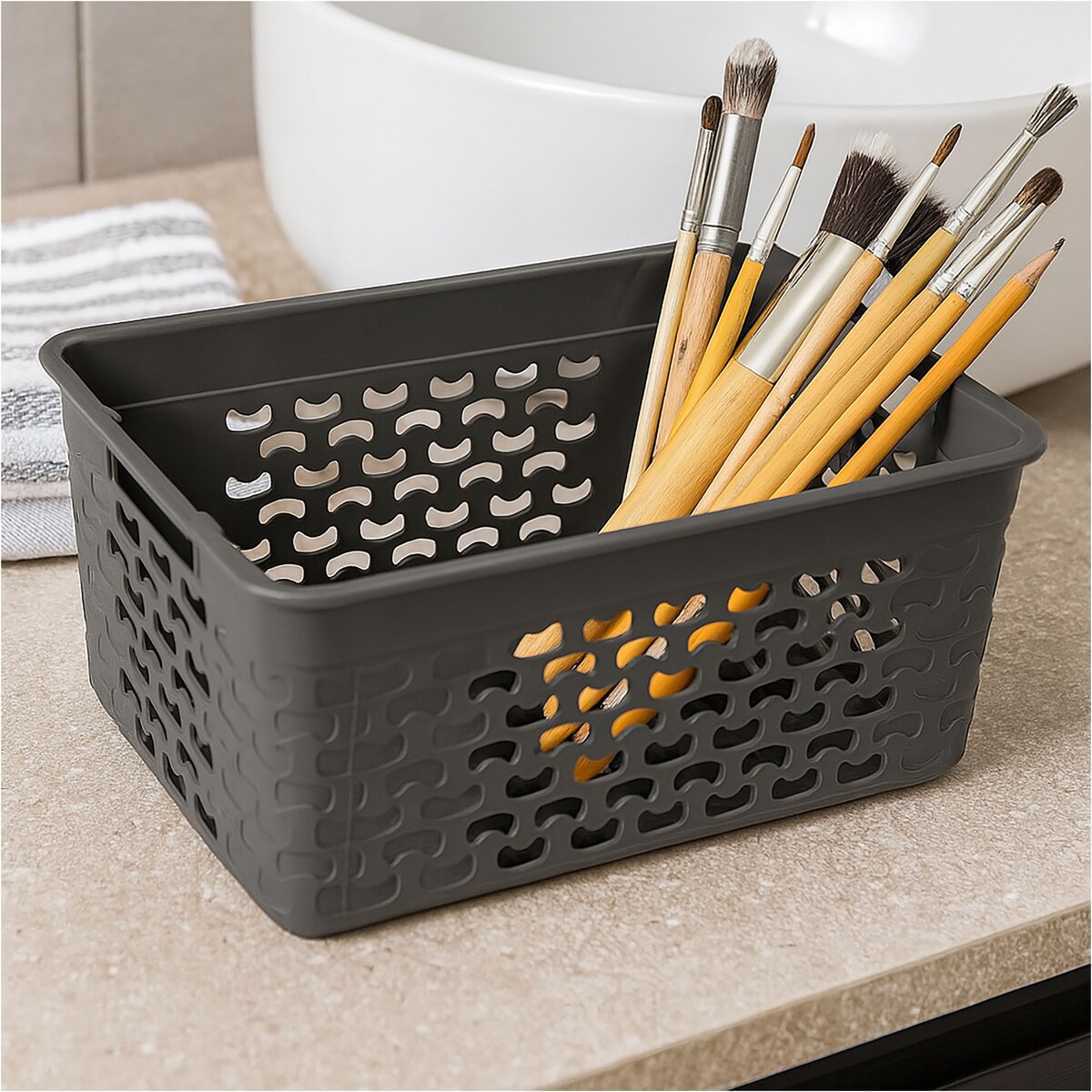 Koszyk Ażurowy Koszyczek Pudełko Organizer Szary