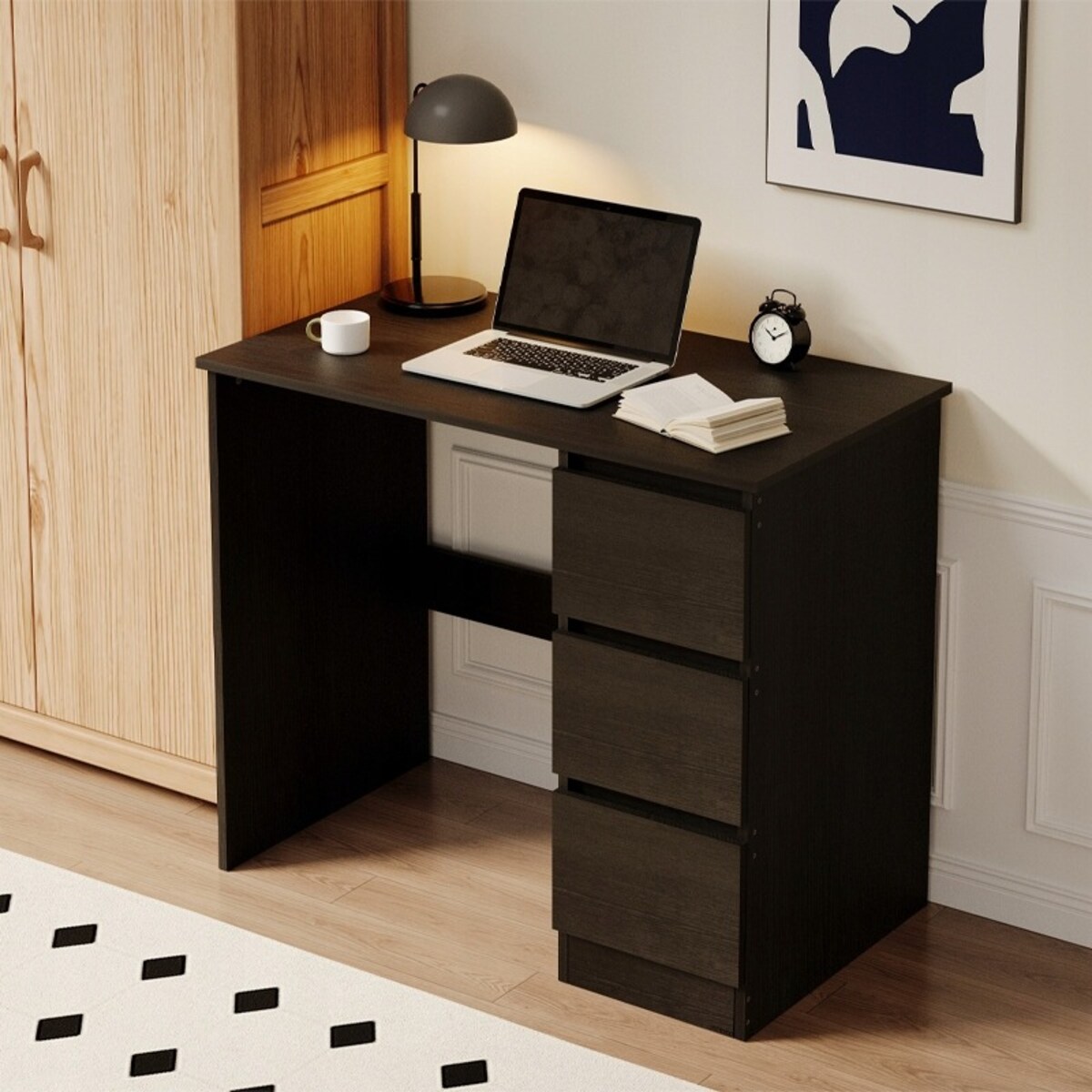 Biurko komputerowe czarne nowoczesne szufladami loft