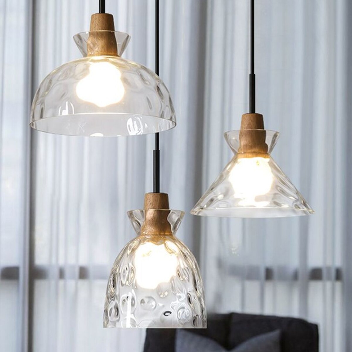 Lampa sufitowa wisząca szklana drewno boho retro