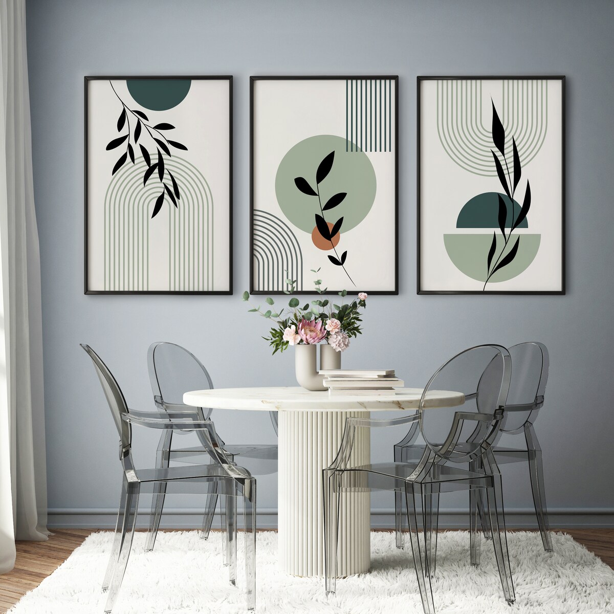 ZESTAW 3X PLAKAT W RAMIE DO SALONU STYL BOHO ŁUKI LIŚCIE NATURA 60x80cm