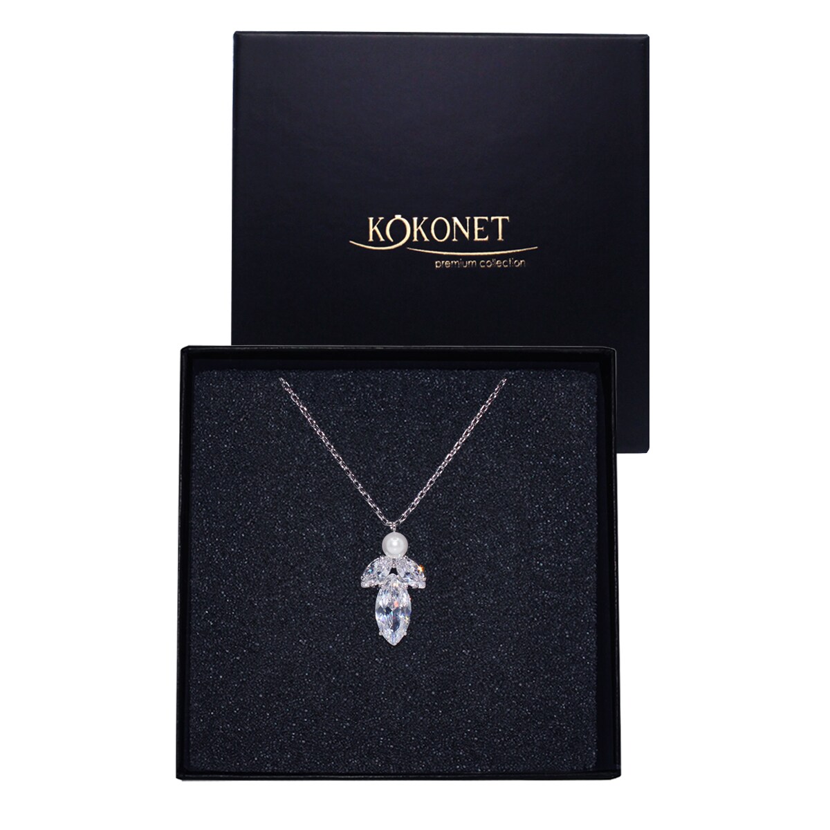 Srebrny naszyjnik z cyrkoniami i perłami listki BOHO glam ŚLUB okazja TREND