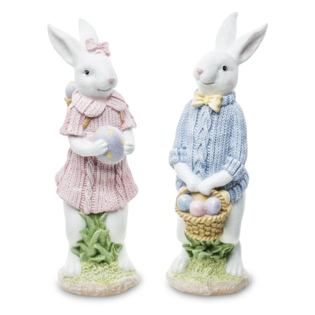 Dekoracja - para eleganckich króliczków z pisankami 26x8x8,5 cm