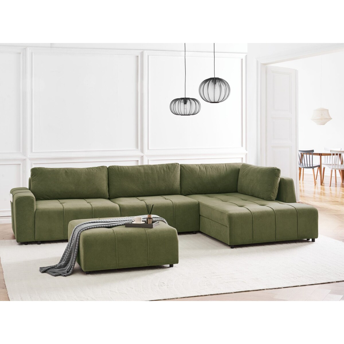 Narożnik rozkładany INNVIK Zielony dla 4 osób Lewostronny
