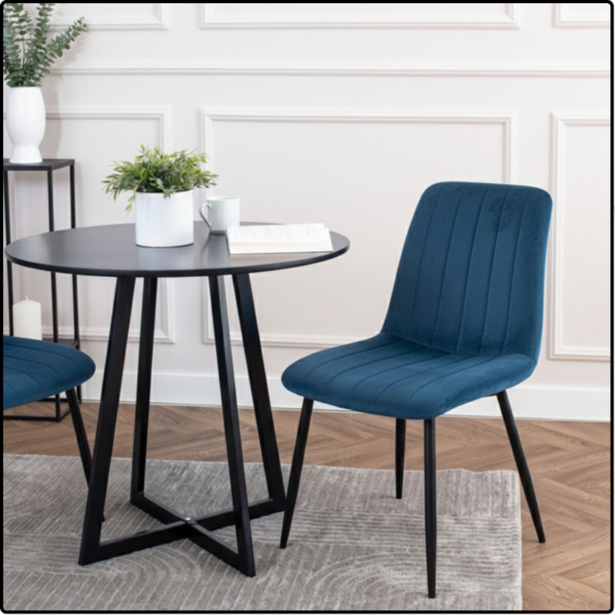 Krzesło do jadalni i salonu granatowy welur – nowoczesne krzesło na czarnych nogach