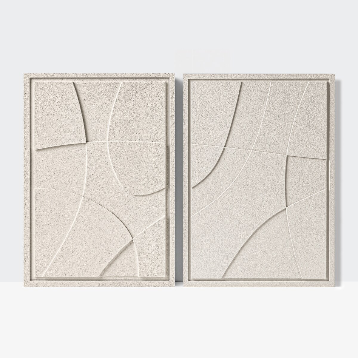 Zestaw 2 Obrazy 3D 35x50cm Abstract – Dekoracje ścienne z Tynku Naturalnego, Natural Cream, Minimalistyczne Reliefy