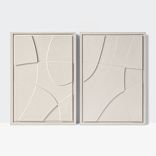 Zestaw 2 Obrazy 3D 35x50cm Abstract – Dekoracje ścienne z Tynku Naturalnego, Natural Cream, Minimalistyczne Reliefy