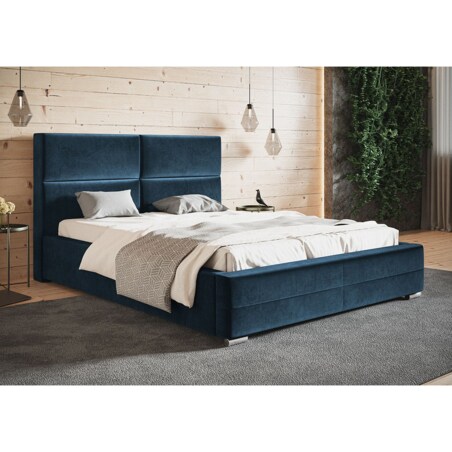 Łóżko tapicerowane 120x200 BEN 3 z pojemnikiem - granatowe