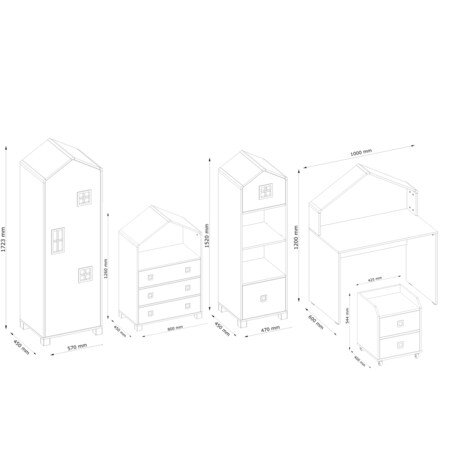 KONSIMO MIRUM Zestaw mebli w kształcie domku dla chłopca w kolorze szarym składający się z 6 elementów