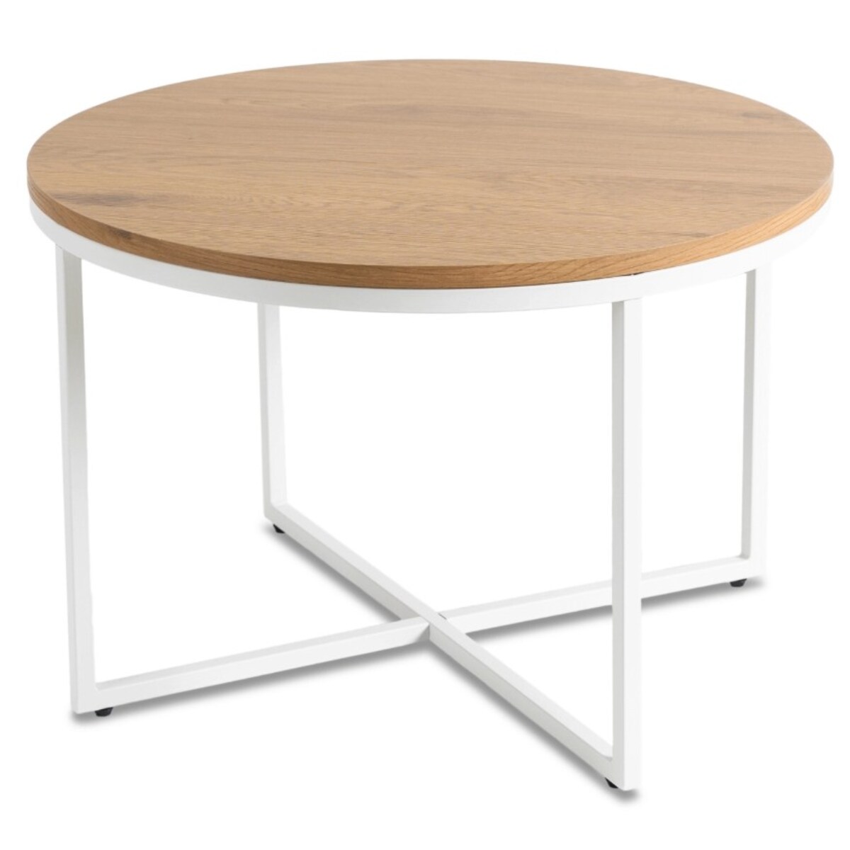 Stolik Kawowy Okrągły Skandynawski Ława Okrągła Loft Dąb Biały HANTEL