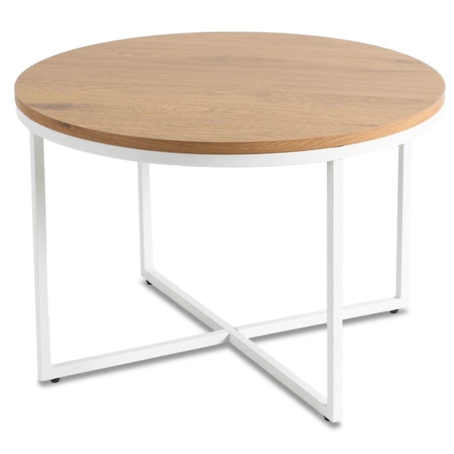 Stolik Kawowy Okrągły Skandynawski Ława Okrągła Loft Dąb Biały HANTEL