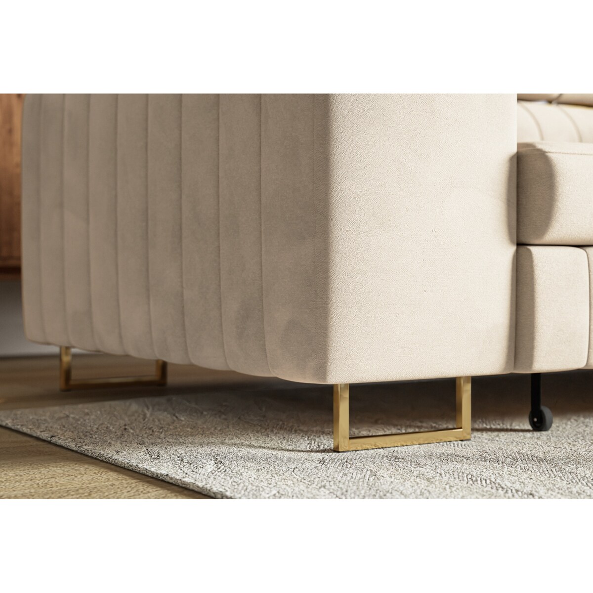 Narożnik NOLA do salonu, na złotych nogach-prawostronny-Matt velvet beżowy