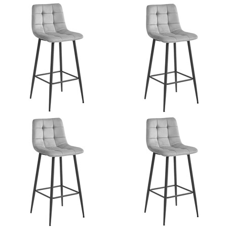 Hoker Do Jadalni Kuchni Baru Wysoki Arceto - Aksamit Srebrno-Szary / Nogi Czarne X 4