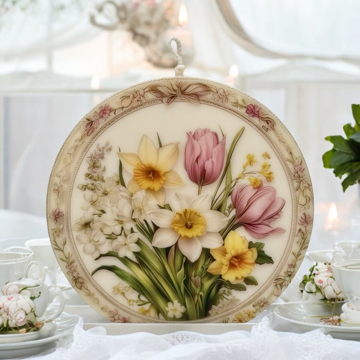 Świeca dekoracyjna wiosenne kwiaty prezent na Dzień Kobiet