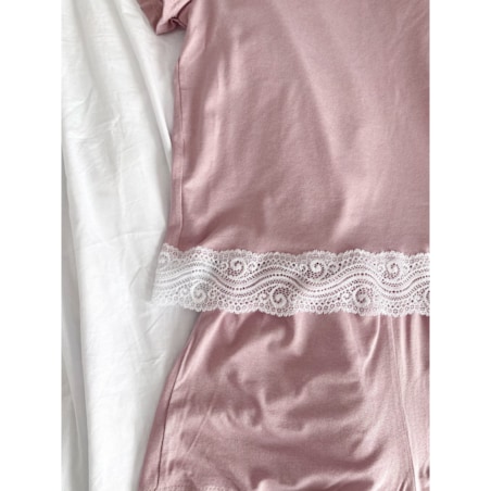 Piżama Damska Z Koronką Brudny Róż S/M