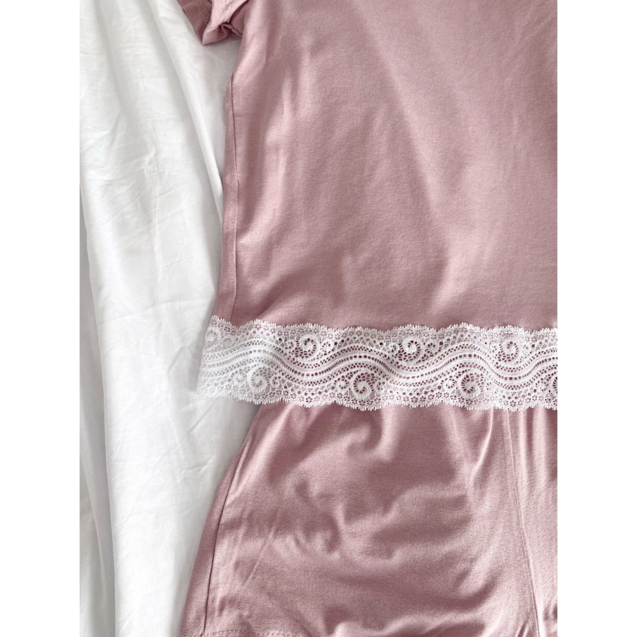 Piżama Damska Z Koronką Brudny Róż S/M