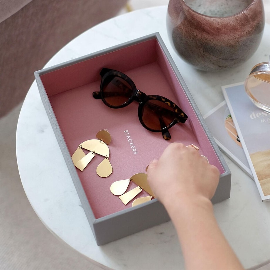 Szkatułka na biżuterię Stackers open classic szaro-różowa