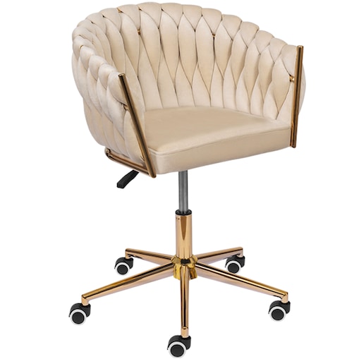 Fotel biurowy krzesło obrotowe regulowane welurowe beżowe