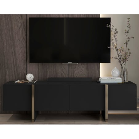 Szafka RTV Kenzo Nowoczesna Komoda RTV Glamour Czarny Mat 180 cm