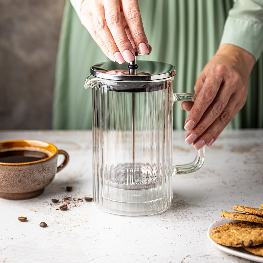 Zaparzacz do kawy herbaty szklany 600ml French Press srebrny KLAUSBERG