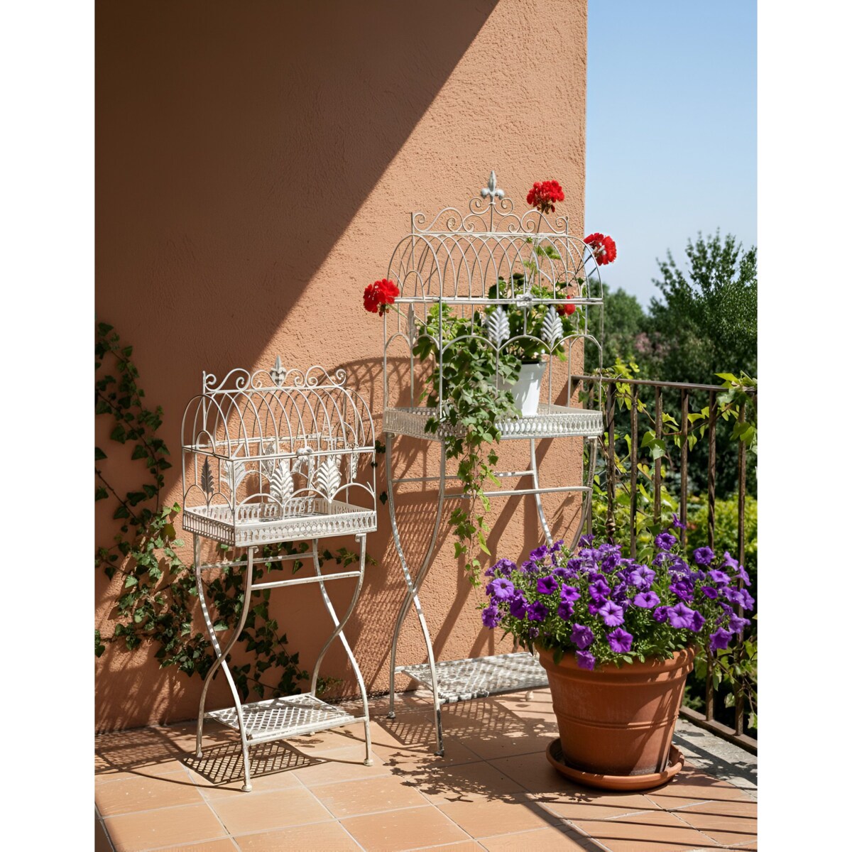 Zestaw 2 regałów z półkami SICILY Metal 43/37 cm 30/27 cm Szary