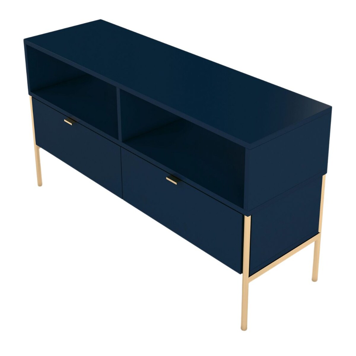Elegancka granatowa komoda RTV Skandica POLKA na złotych nóżkach