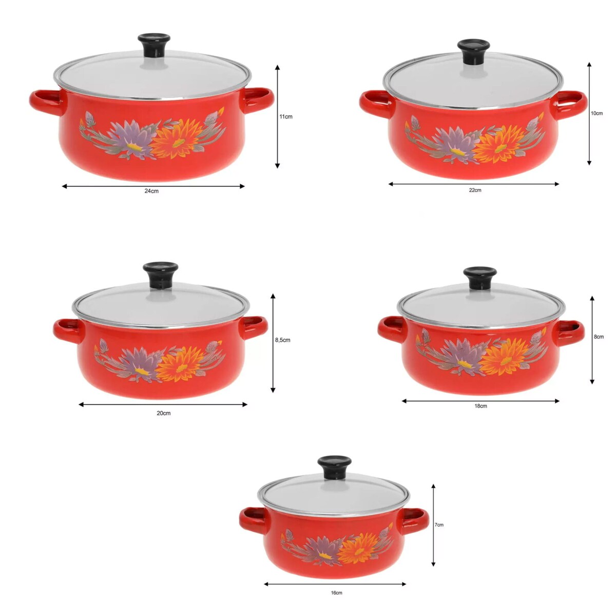 Zestaw garnków emaliowanych 10 elementów czerwone KLAUSBERG