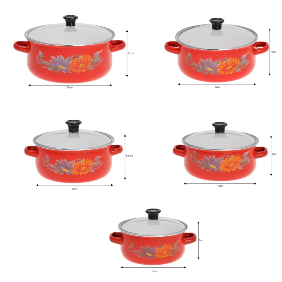 Zestaw garnków emaliowanych 10 elementów czerwone KLAUSBERG