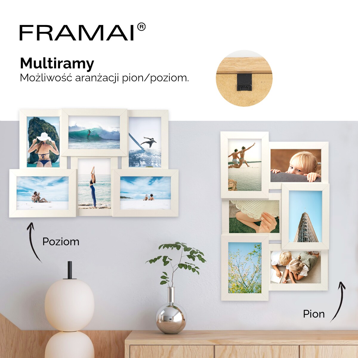 Multirama ramka na zdjęcia 6 zdjęć. Biała multirama na sześć zdjęć 10x15 cm Ramka na zdjęcia 6 w 1 MULTI HEN S FRAMAI®