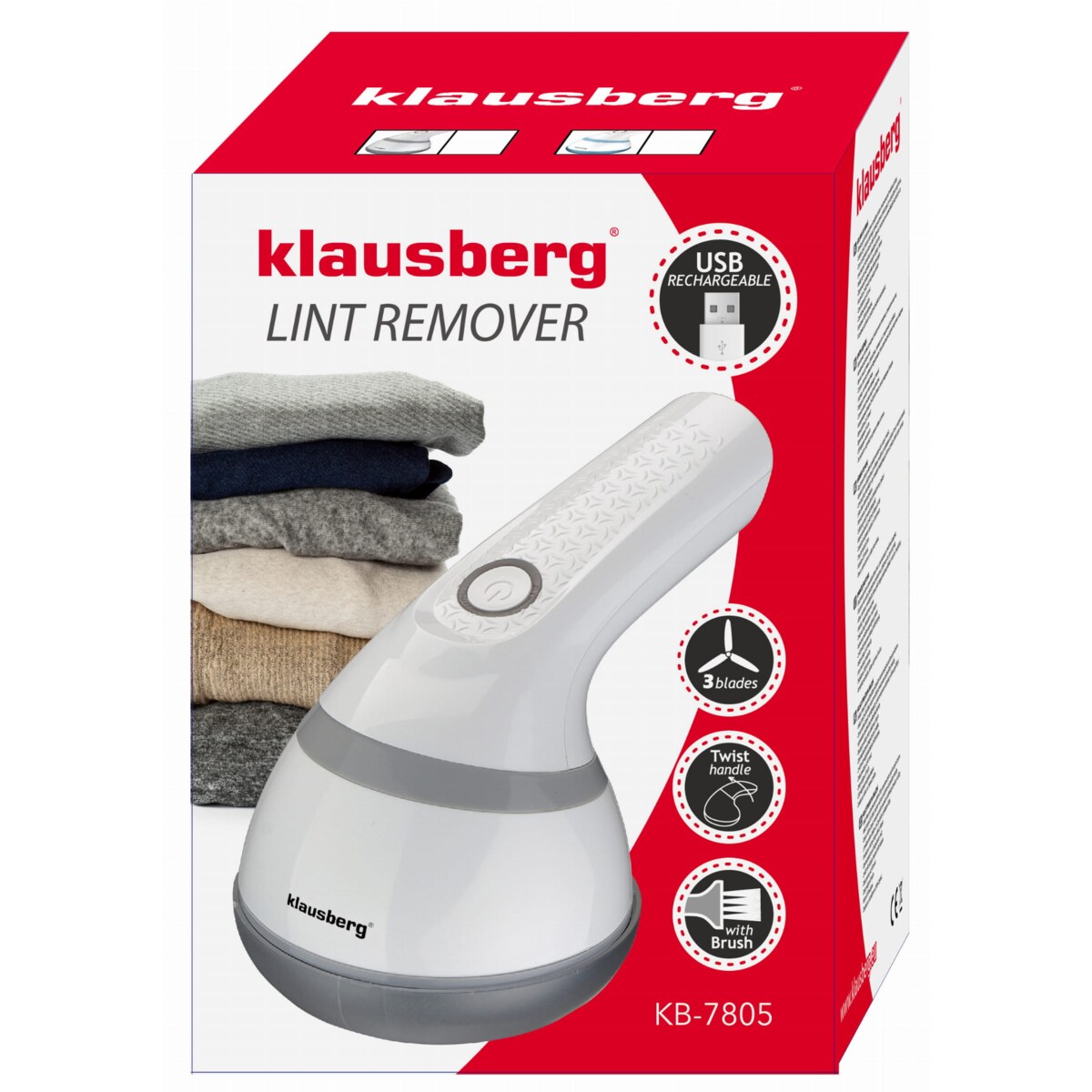 Golarka elektryczna do ubrań odzieży swetrów akumulatorowa KLAUSBERG